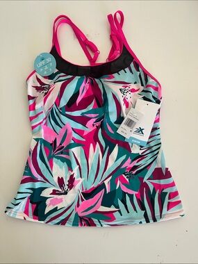 Zeroxposur Swimwear Women’s Tankini Swim Top Size S, UPF 30+, Tropical Print